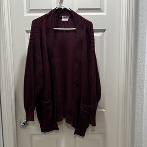 ASOS Monki Burgundy Knit Oversized Cardigan with Pockets